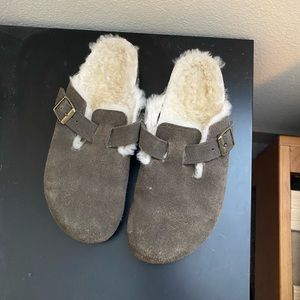 Fur lined Boston clogs